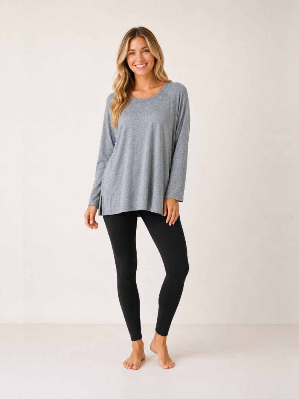 2/$30 Lands' End Raglan Long Sleeve Tunic Top Heather Gray 1X #A2172